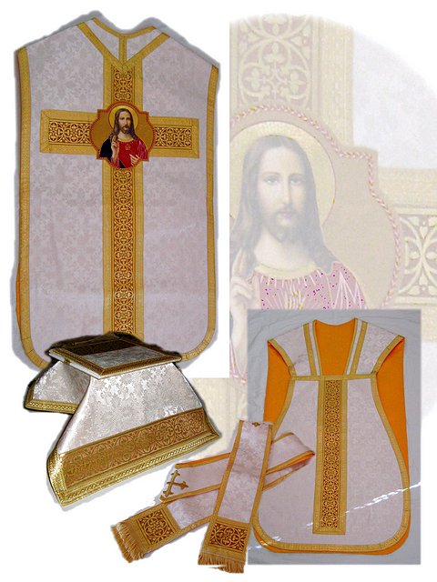 White/Gold Vestment Set with Sacred Heart Emblem